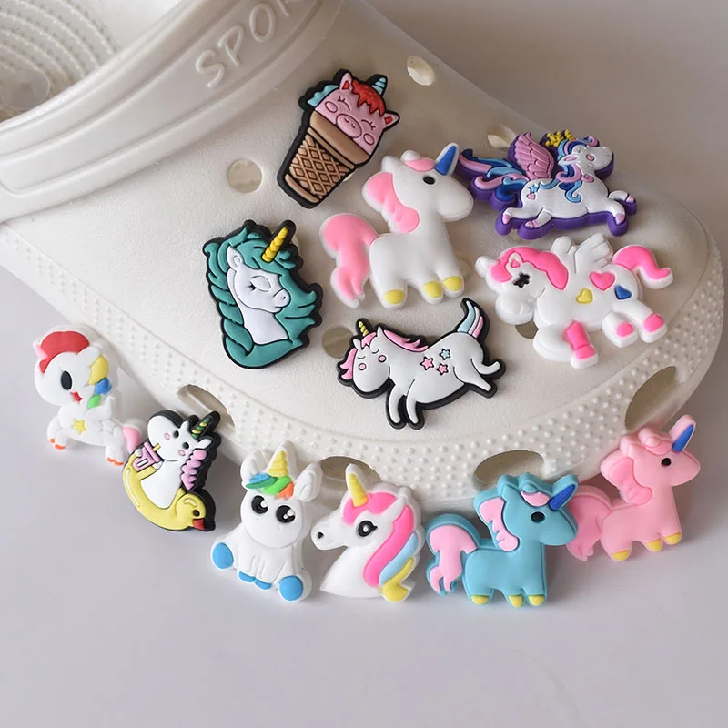 New Season Unicorn Shoe Buckle Charms for Crocses PVC Soft Rubber Shoe Ornament Decoration Removable Garden Shoe Ornament