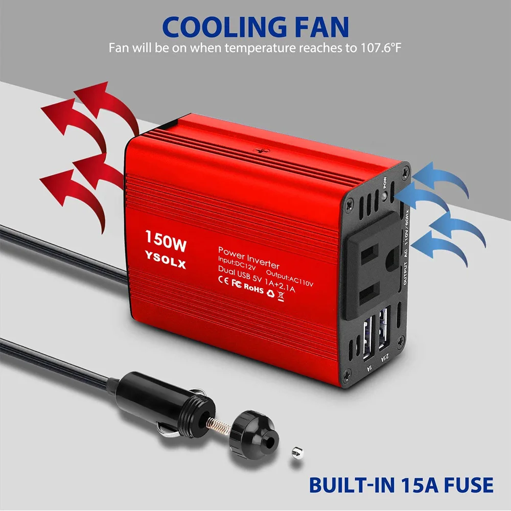 USA Local Stock Free Shipping 150W Car Power Inverter DC 12V To 110V AC Outlet Converter With 2.1A Dual USB Car Charger Adapter