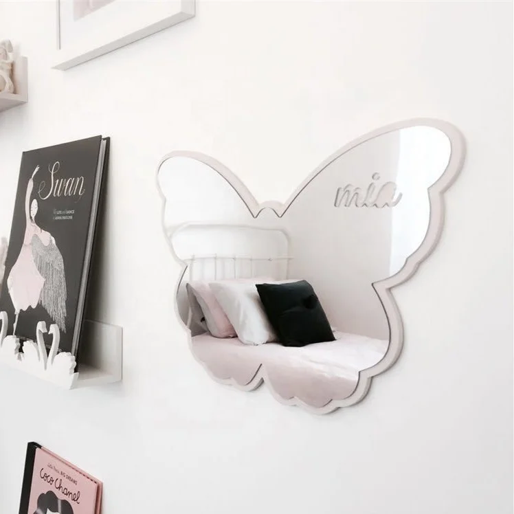 Nordic style kids bathroom decor wooden swan snow mountain butterfly love bat shape decorative mirror
