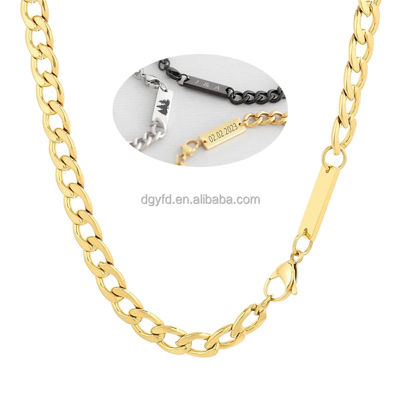 Stainless Steel Engraved Cable Chain Bracelet