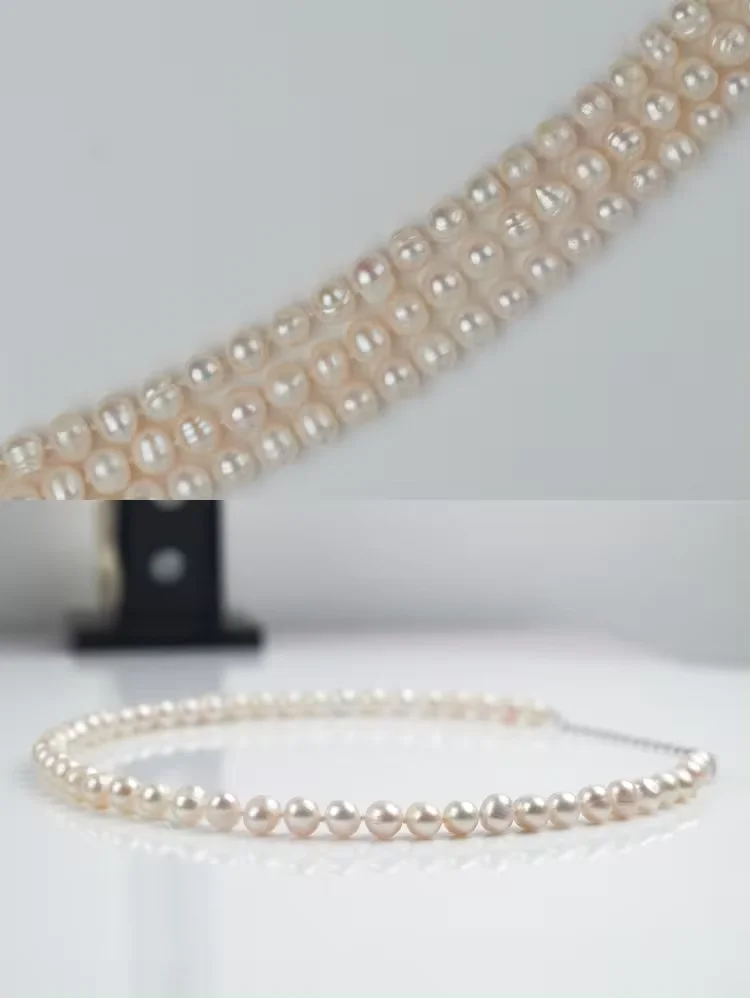 16 Inch Potato Shape Pearl Necklaces 7-8MM Copper Material Wholesale Natural Freshwater Pearl