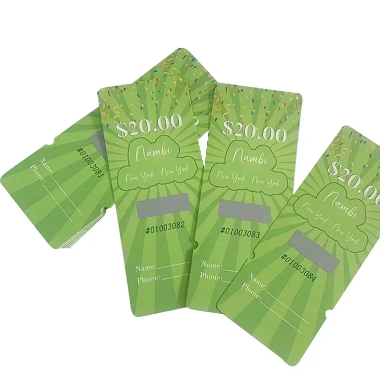 Free Design Wholesale Custom Eco friendly Paper  UV Scratch Off Win Lottery Card Printing