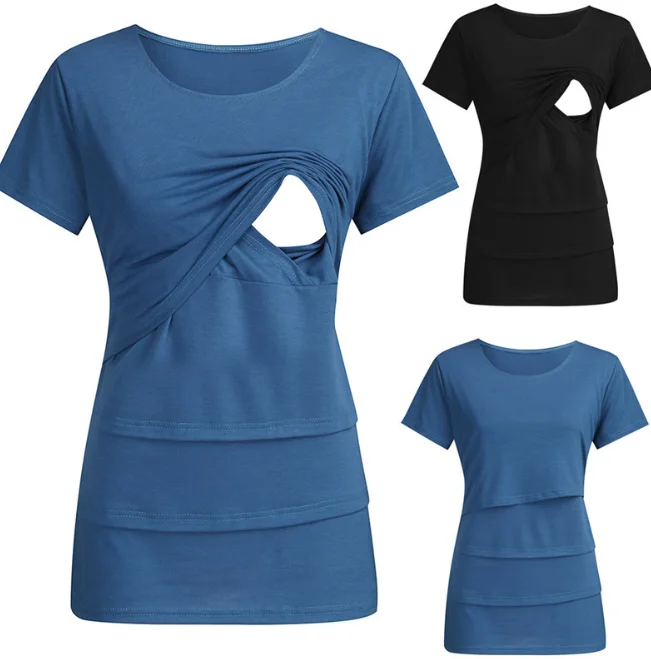 OEM Women Mom Maternity Nursing Short Sleeve Delivery Labor Gowns Breastfeeding Dress