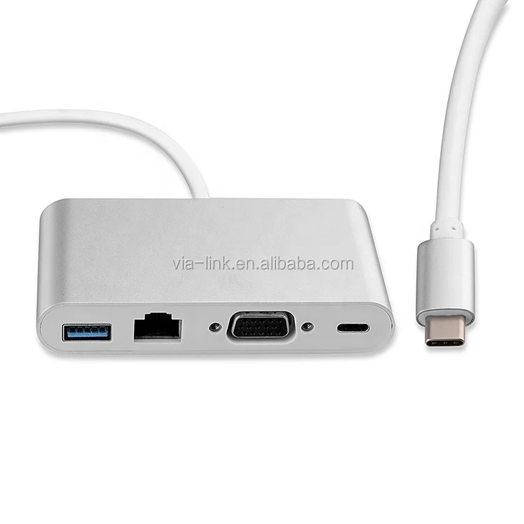 3 in 1 Port Type c Hub to Type C/VGA/Gigabit Ethernet Network Adapter USB Charging Hub