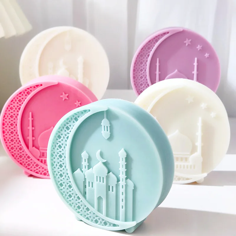 C451 Mosque Round Moon Candle Silicone Mold Handmade Soap Mold Art Home Aromatherapy Decoration Cake Chocolate Decorating Mold