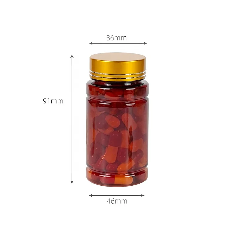Various Size Medical Gold Stamp Logo Jars Container Semi-transparent Yellow Plastic Jar With Silver Lids