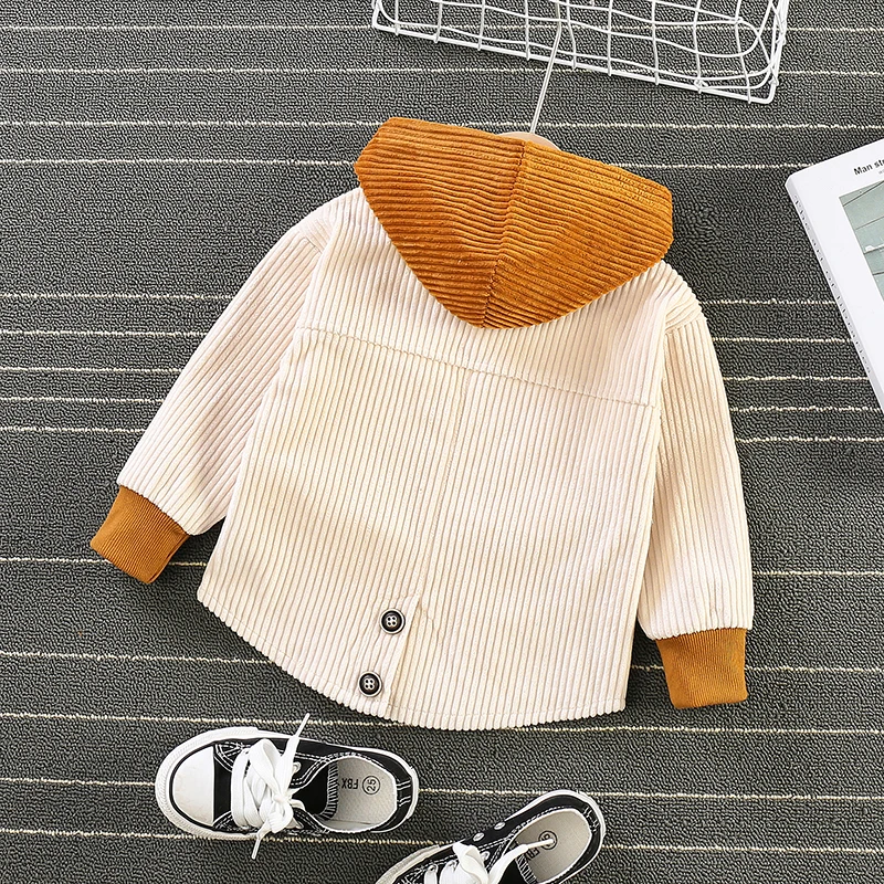 New Fashion Autumn Winter For Kids Home Used Corduroy Fabric Shirt Jacket Color Splicing