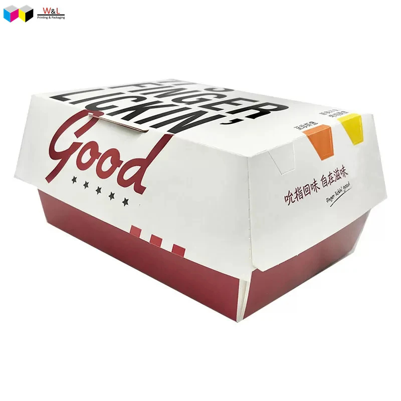 food grade Disposable Cardboard Clamshell Burger Box Paper Hamburger Packaging box  holder container with logo printing