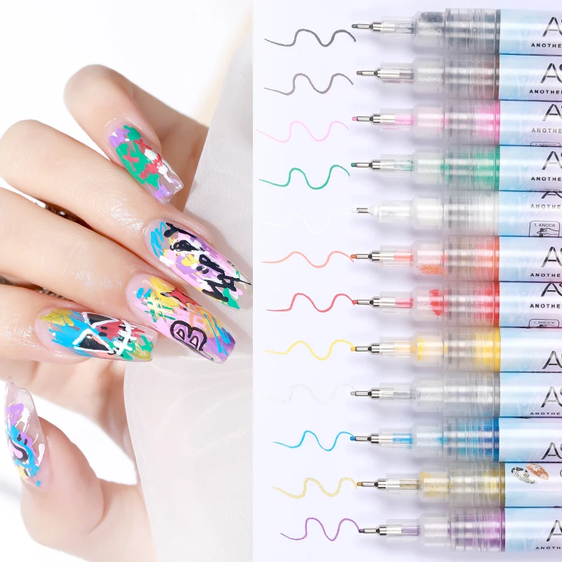 AS 12pcs Nail Art Graffiti Pen Waterproof Nail Polish Quick Dry Nail Art Painting Pen DIY Abstract Lines Pen