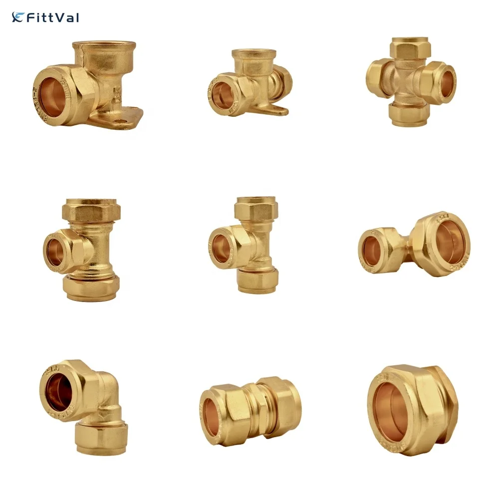 Factory BSP Thread Cross 4 Ways Plumbing Brass Compression Fittings for Copper Pipes