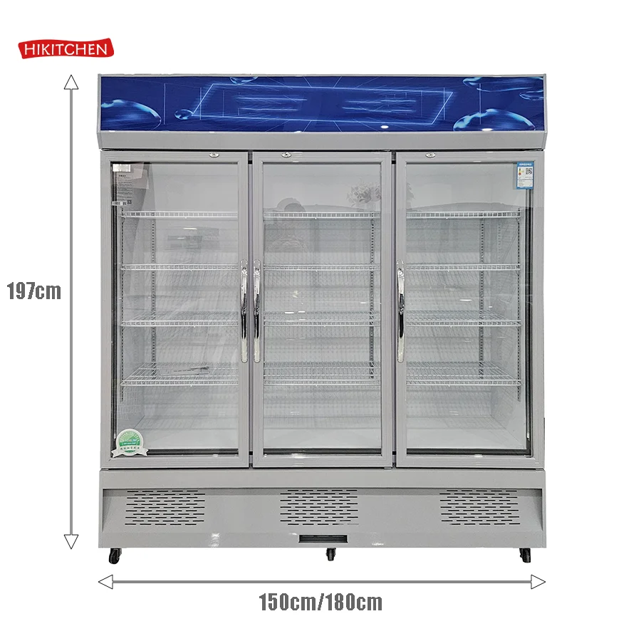 China High End Supermarket 3 Doors Commercial Cabinet Drink Display Showcase Cooler With Display Panel