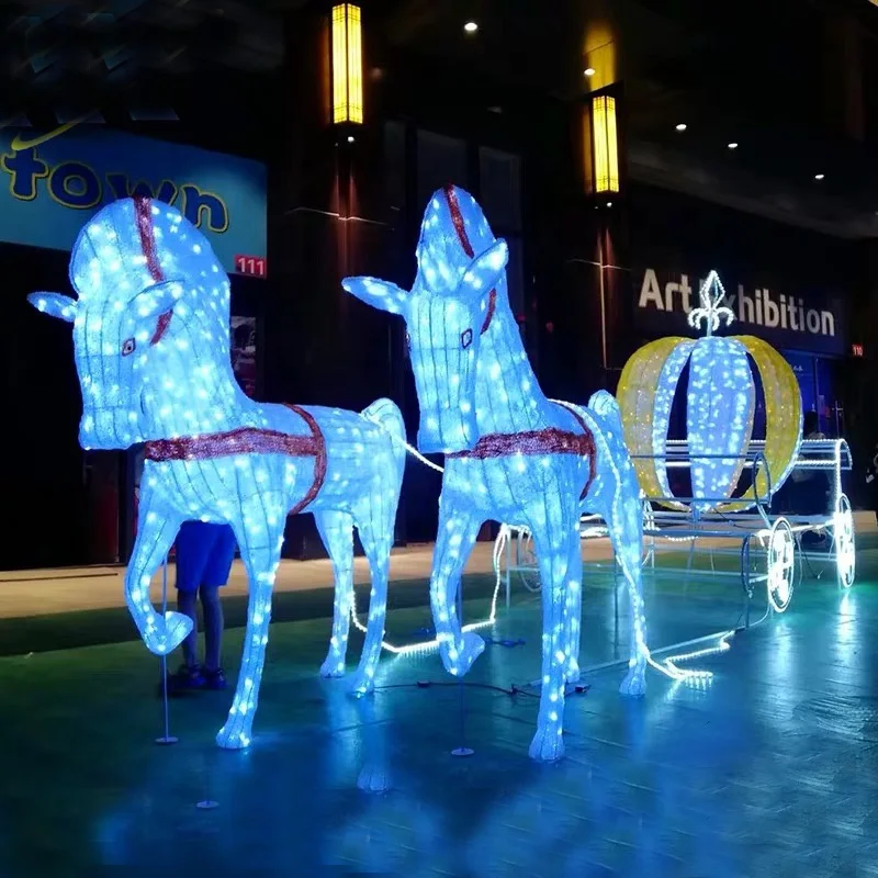 Waterproof 3d horse carriage led decoration lights for outdoor festival use