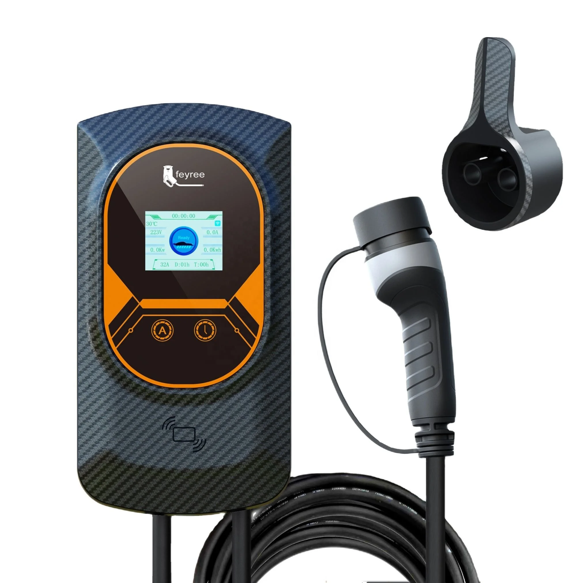 feyree  EVSE electric car charging station 32A 22kw ev charger Wallbox Type2 3 Phase  for Electric Vehicle Wifi APP Control RFID