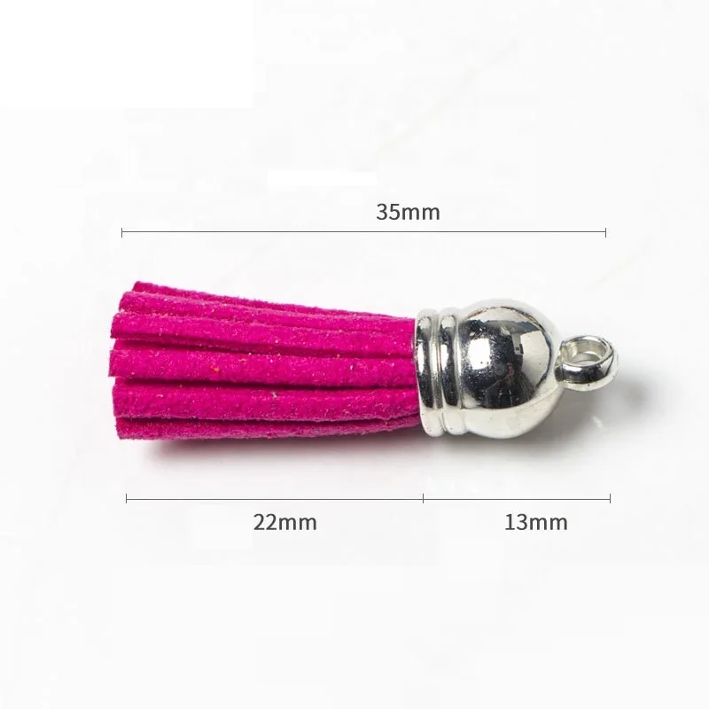 100pcs/lot 35mm 21 Stock Color High Quality Leather Suede Cord Tassels Silver Gold Plated Cap Jewelry Trims