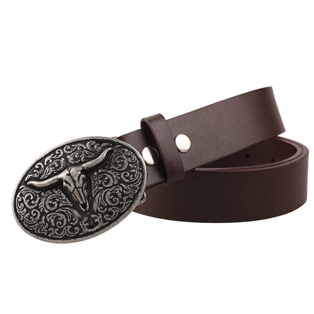 Ремень Alfa мужской кожаный винтажный пояс в западном стиле с пряжкой легко снимается