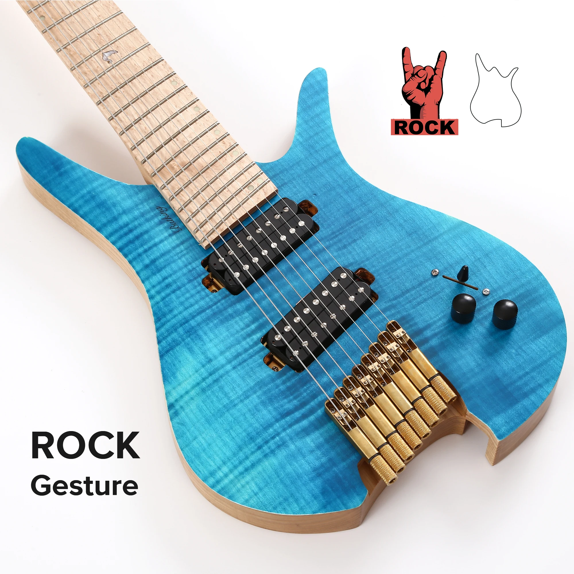 Batking  8 String  Fanned Fret Headless Electric Travel Guitar with Multiscale Birdeyes Fingerboard  Of Luminous Inlay