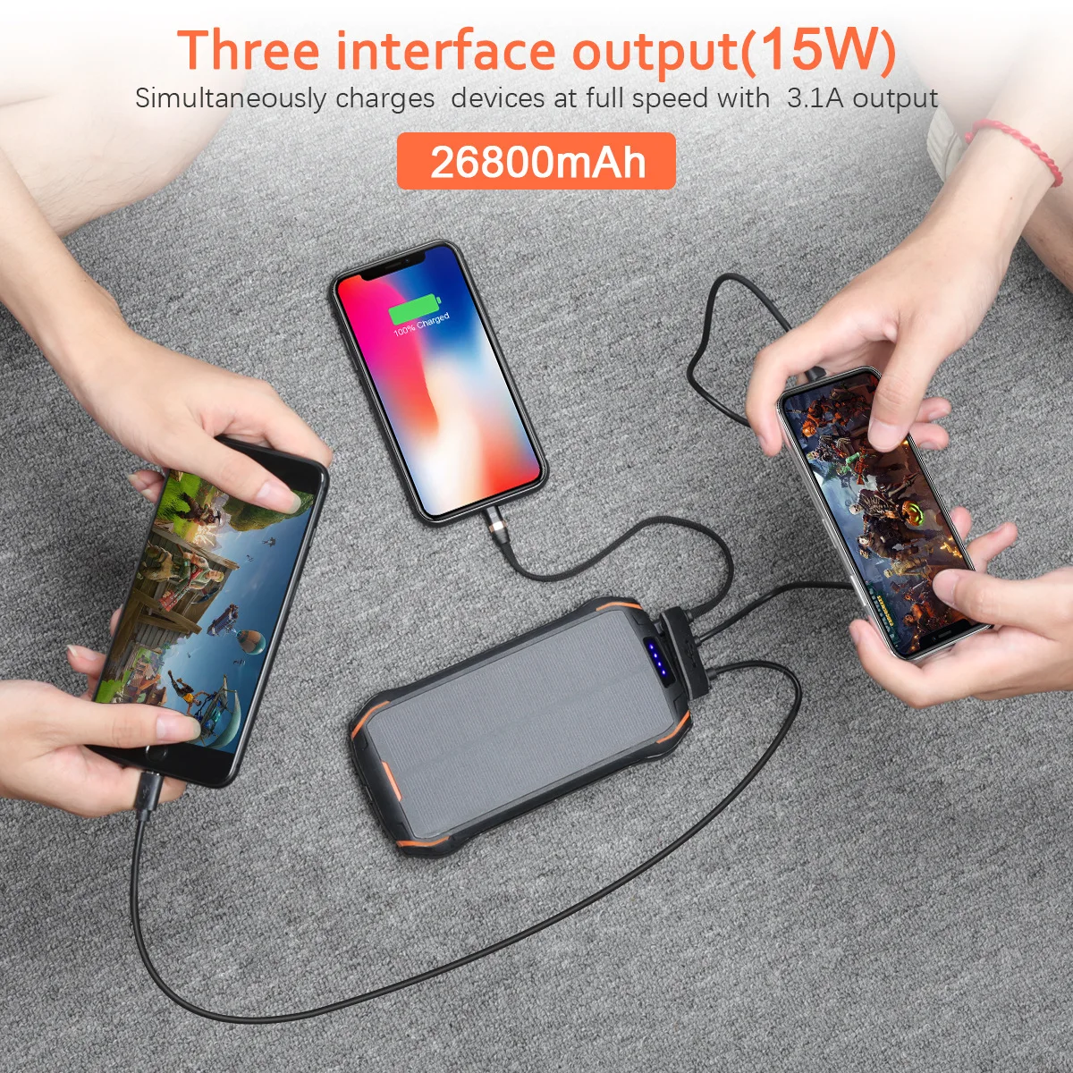 hot sale IP66 waterproof Solar panel waterproof 26800mAh solar charger power bank