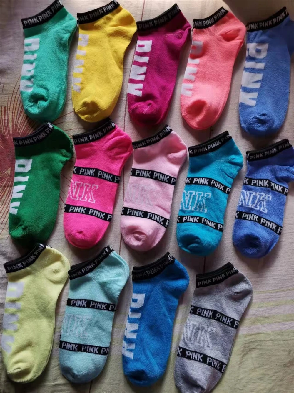 Multicolor color  Sport Cheerleaders Red pink Short Sock Girls Women Cotton Letter Skateboard Sneaker Pink Ankle Socks