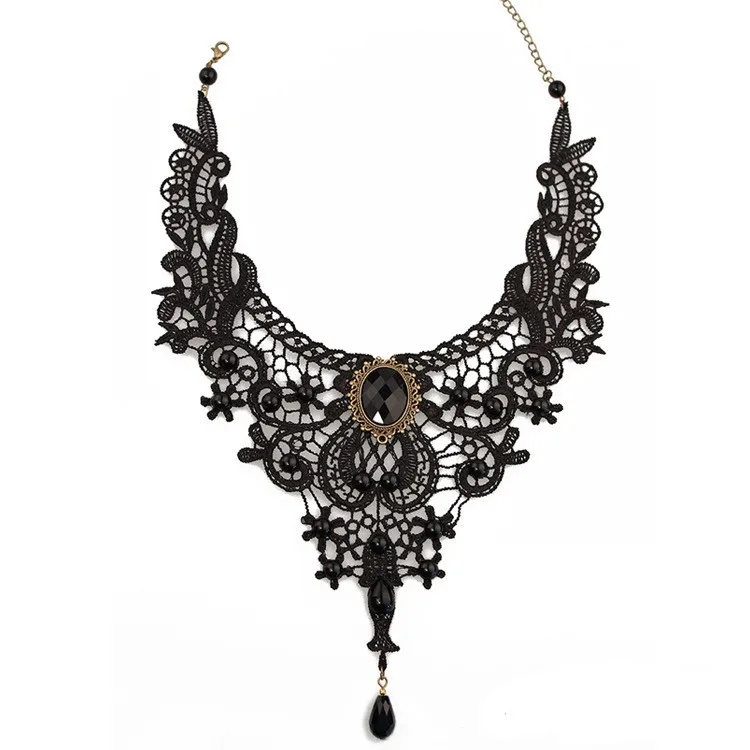 2019 wholesale 1PC Women Black Lace & Beads Choker Victorian Steampunk Style Gothic Collar Necklace Gift for Women