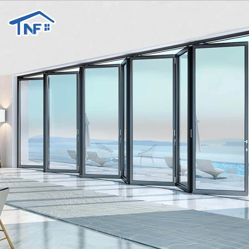 Foshan NF aluminum alloy black accordion door US Canada standard double glass bifolding doors