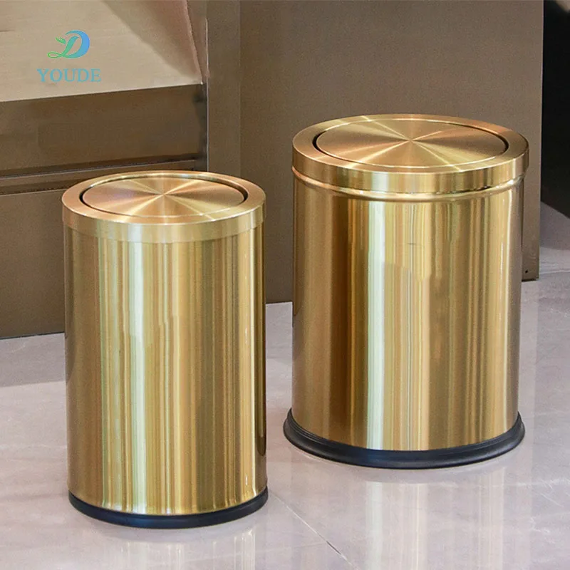 Factory Direct Sales Stainless Steel Trash Can with Lid Golden Spray Paint Trash Can Double-layer Trash Can
