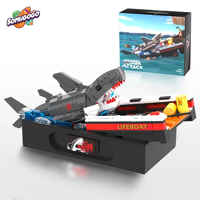 SL MOC 758 шт. Акула атака пластиковые совместимые сборочные строительные блоки Наборы игрушек для детей