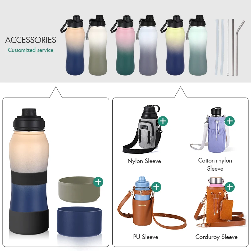 everich wavy shape  wide mouth water bottle stainless steel coffee customize color logo water bottles with straw lid