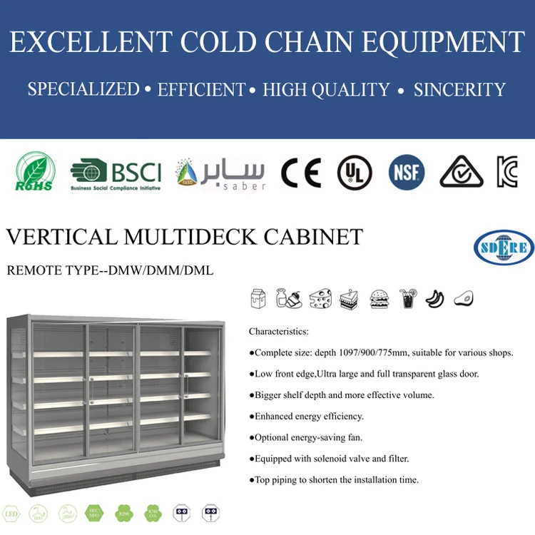 Commercial vertical high quality glass door beverage energy-saving display cabinet freezer for supermarket