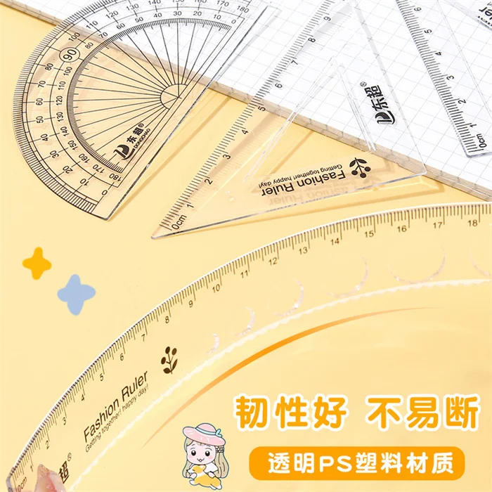 2024 Cheap Promotional Kids Student art drawing tools cute fashion design goniometer angle ruler sets stationery for girls