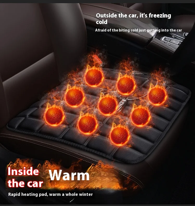 Mydays Outdoor Winter Heating Warming 12V Heated Car Seat Cushion with Cigarette Lighter Interface