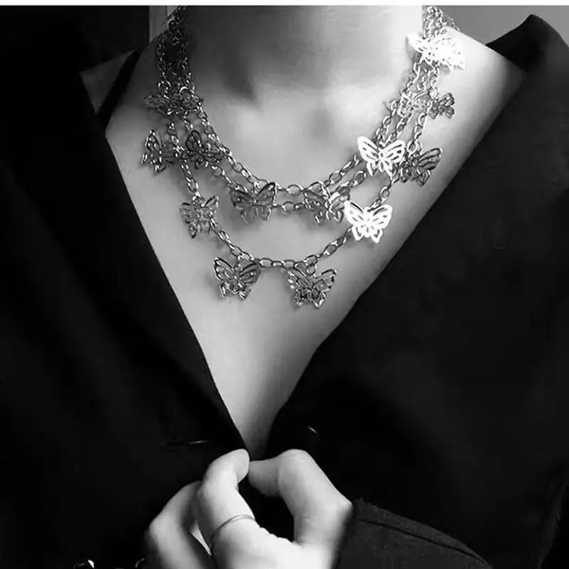 Fashion Butterfly Charm 3 Layer Trousers Chain Jeans Pant Metal Accessories Hip-Hop Punk Pocket Key Trousers Chain