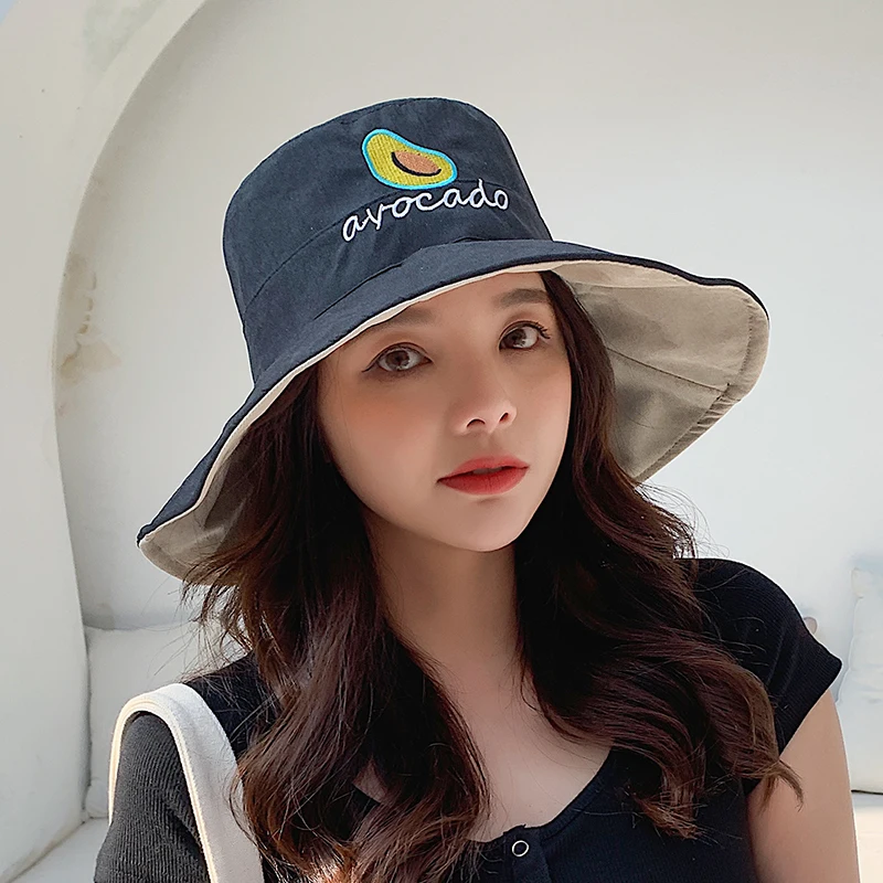double-sided wear ladies korean sunscreen sun hat big brim fluffy travel bucket hats