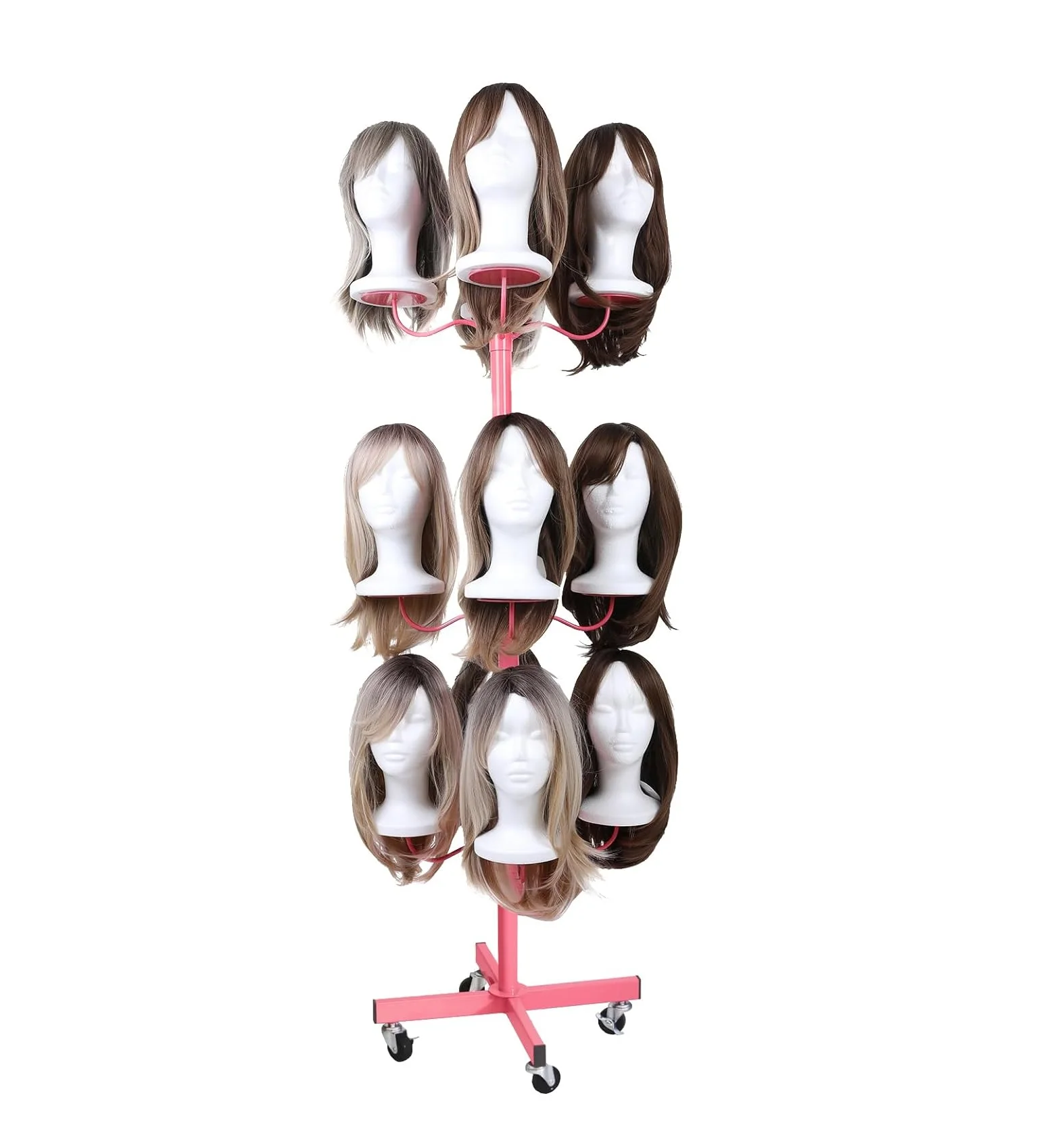 Metal Free Standing Adjustable Wig Stand 3 Tier Wig Rack Rotating Display Stand for Mannequin