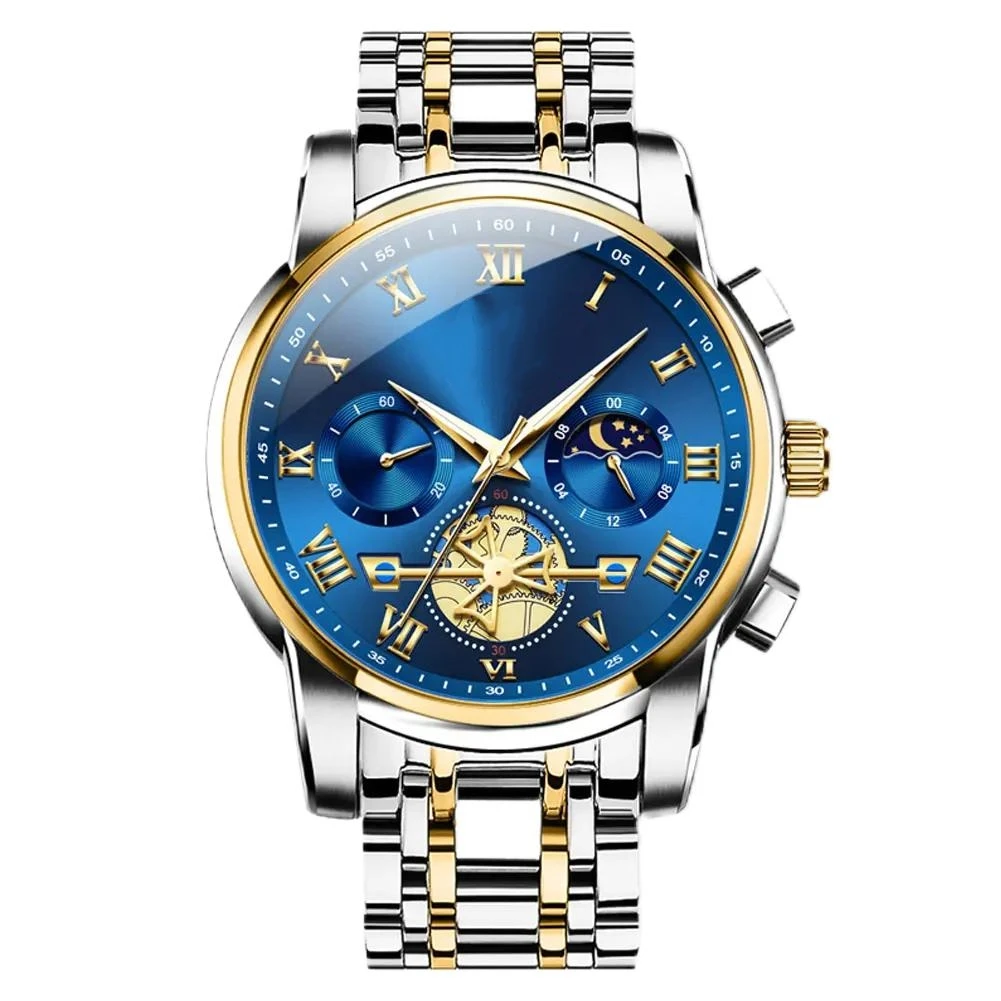 Custom Wrist Watch Watches Men Original Chinese Quartz OLVES Golden Blue Design Chronograph Watch