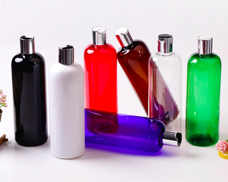 250ml clear black amber round flat shoulder pet cosmetic plastic bottles with disc flip spray pump cap