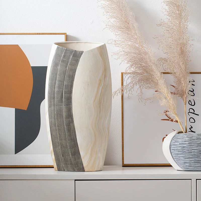 Handmade indoor decorative standing tall floor vase nordic unique retro design ceramic flower vases