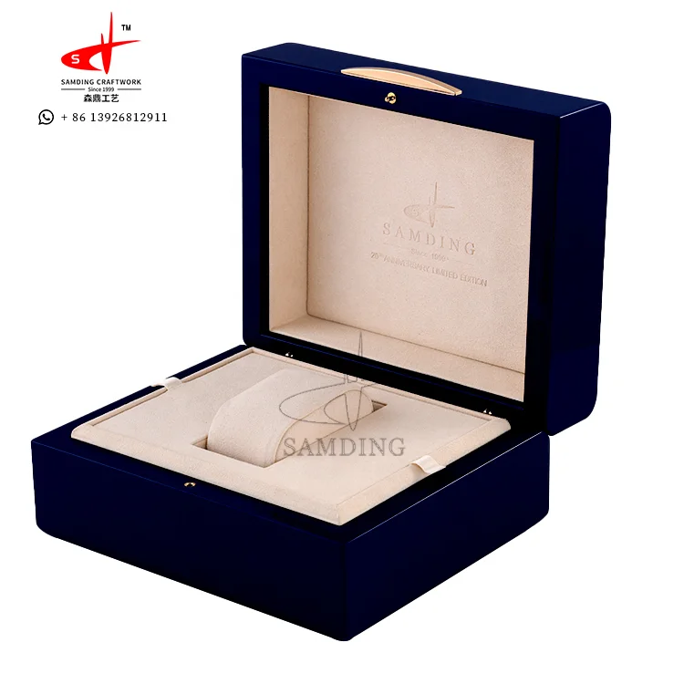 velvet lining watch accessories display piano glossy lacquered custom case luxury wooden watch box with lock