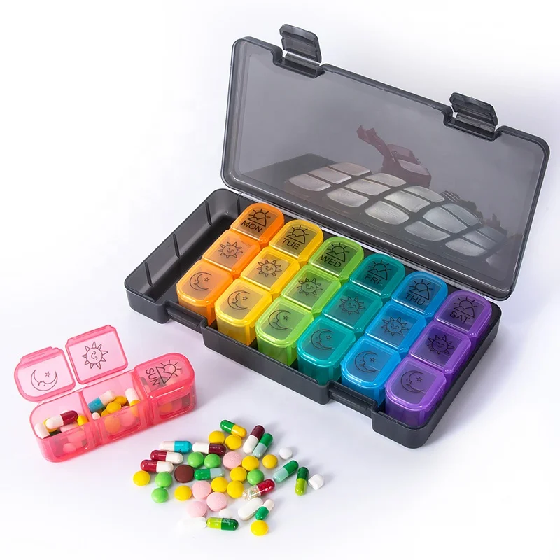Weekly Pill Organizer 3 Times A Day 7 Day Large Compartments Pill Box Case Daily Portable Pill Container for Fish Oils/Vitamins