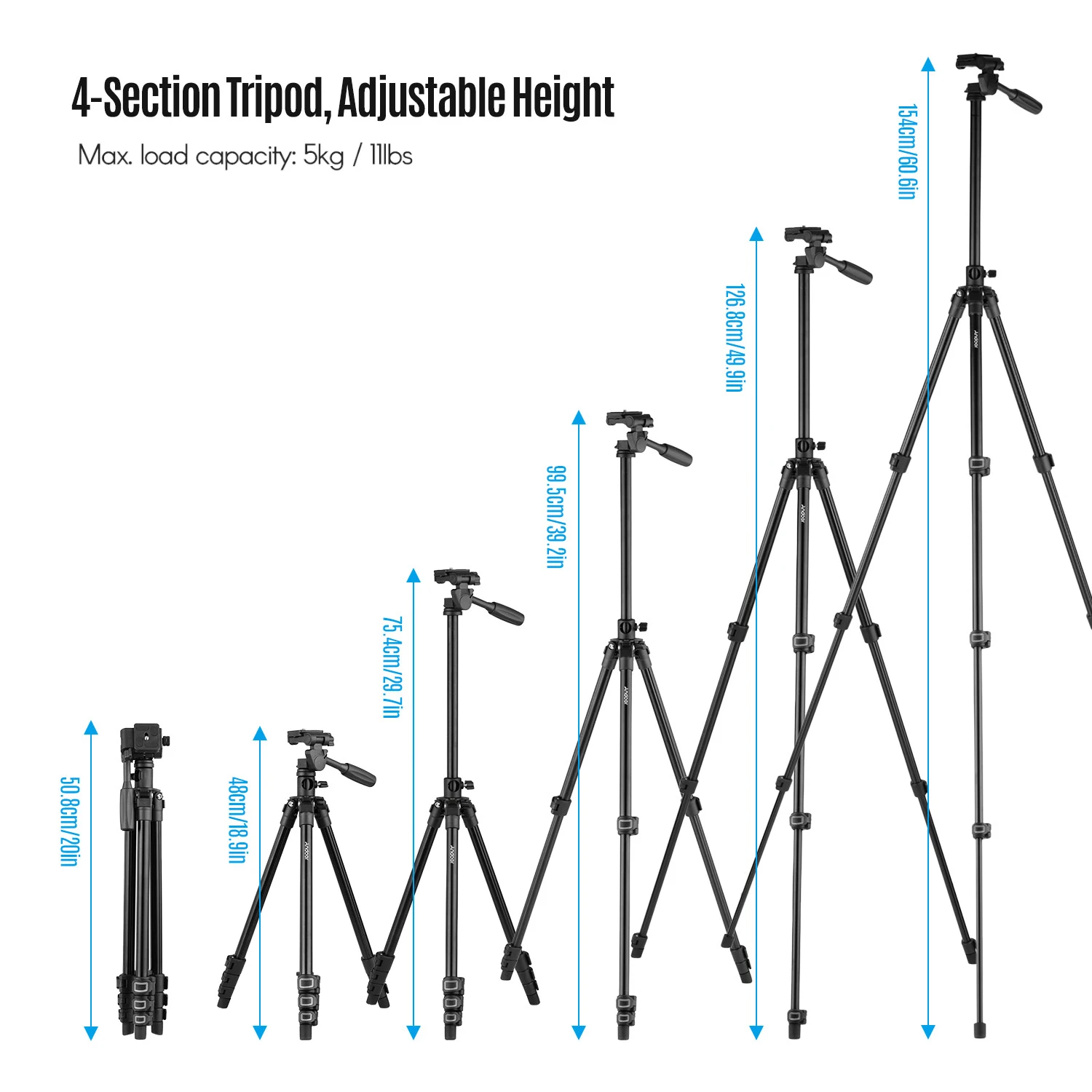 Andoer Q160HA 3-Way Pan & Tilt Head Horizontal Mount Professional Camera Tripod Stand