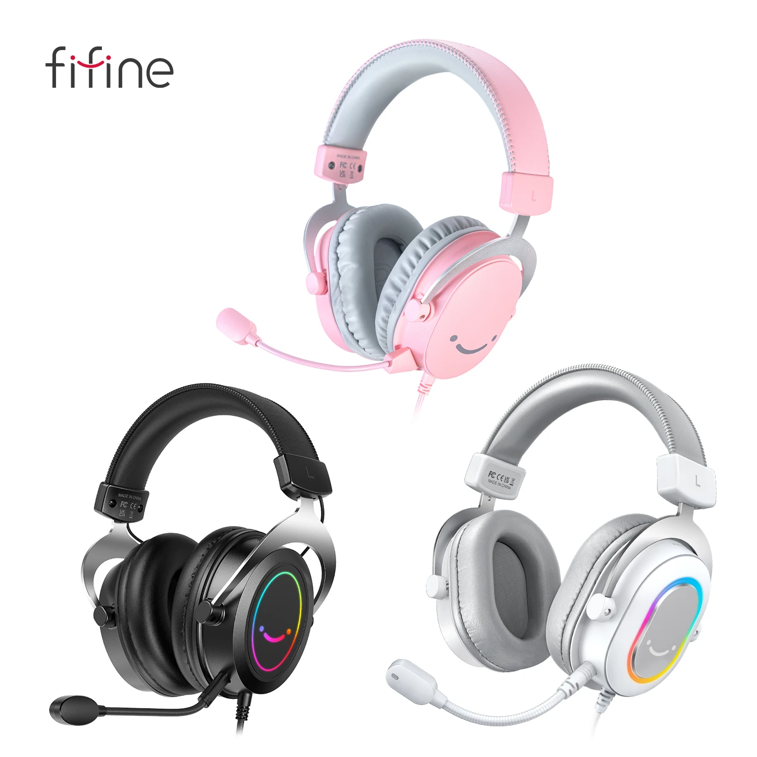 Fifine LED Light Noise Cancelling Headset Studio On-ear Headphones Durable Aluminum Frame Computer Gaming Headset With Mic