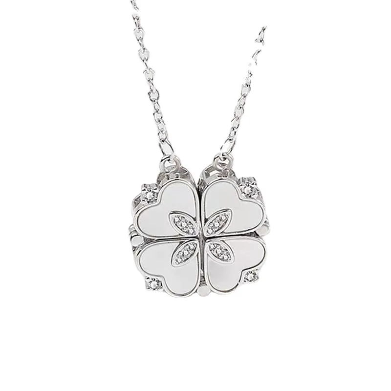18k Gold Plated Stainless Steel Love Magnetic Pendant Necklace For Women Heart Shaped Four Leaf Clover Necklace Jewelry Gift