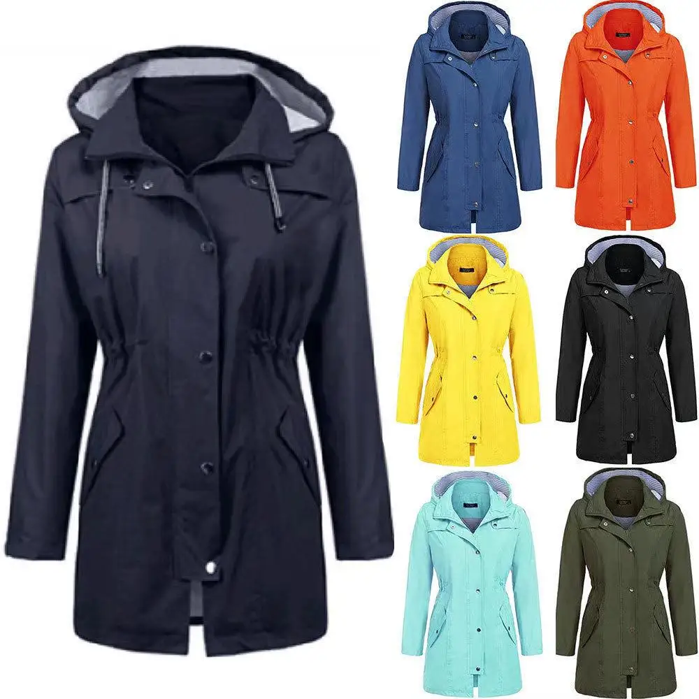 Womens Waterproof Parka Casual Outwear Hooded Drawstring Coat Sport Jackets