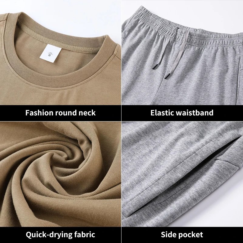 High Quality Summer Set 300 Gsm 100% Cotton Suit Fashion Unisex Loose Style Cotton Tracksuit