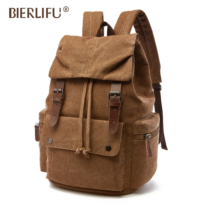 Trendy durable drawstring student leisure boys school canvas backpacks men college bags laptop backpack bag