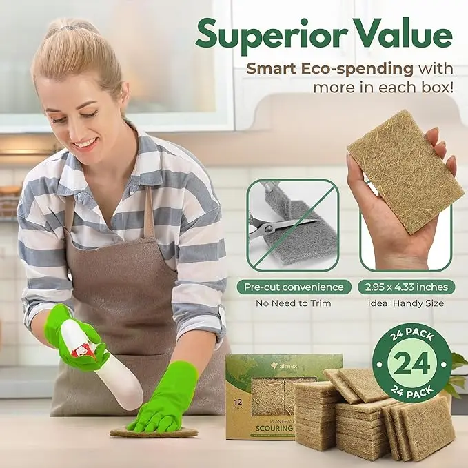 Eco-Friendly Coconut Fiber Scrub Pads Kitchen Biodegradable Scrubbing Pads Non Scratch Scouring Pads for Pots and Pans