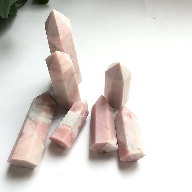 
wholesale natural crystal healing quartz tower crystal pink opal points wands 