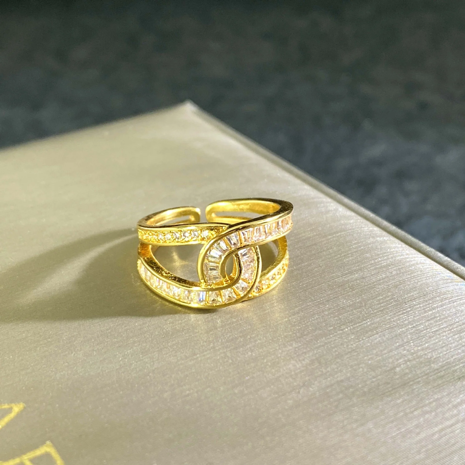 Stainless Steel Jewelry Fashionable Stainless Steel Index Finger Simple Hollow Zircon Roman Adjustable Ring For Women