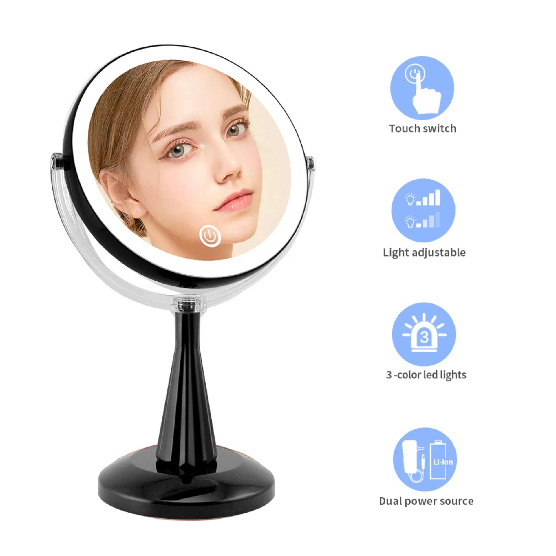 Greenfrom 8 Inches Round Shape Dual Touch Magnifying Vanity Mirror