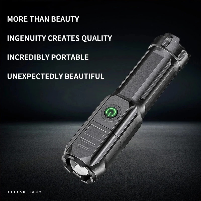 Telescopic Zoom Strong Light Flashlight USB Charging Small Portable Spotlight Long-Range Flood Outdoor Lighting Lamp 4 Modes