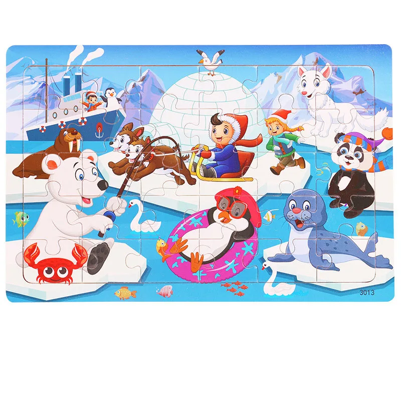 Children gift items custom flag 30pcs colorful printing wooden animal puzzle